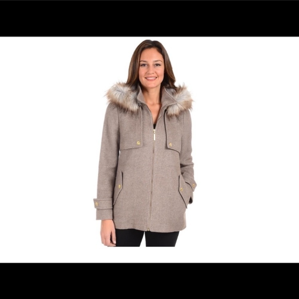Women's Kensie Faux-Fur Hooded Tweed‎ Jacket